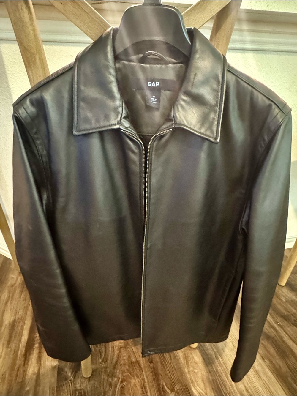 GAP Black Leather Zip Jacket Y2K